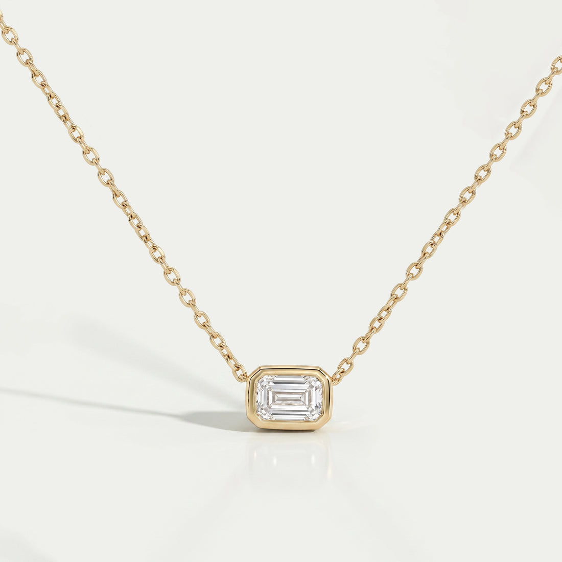 Bezel Set Emerald Cut Lab Diamond Solitaire Pendant Necklaces