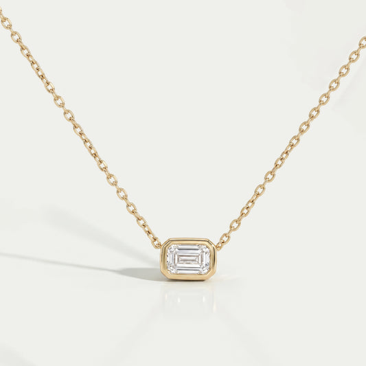 Bezel Set Emerald Cut Lab Diamond Solitaire Pendant Necklaces