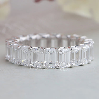 Emerald Cut Lab Diamond Full Eternity Wedding Band