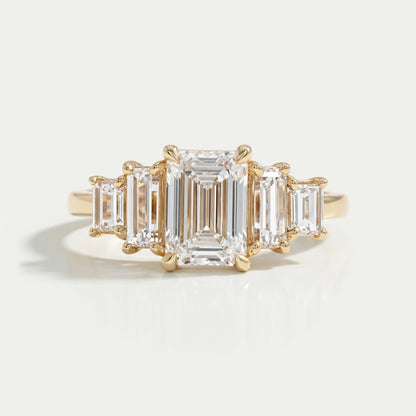 Five Stone Emerald And Baguette Diamond Engagement Ring Rings