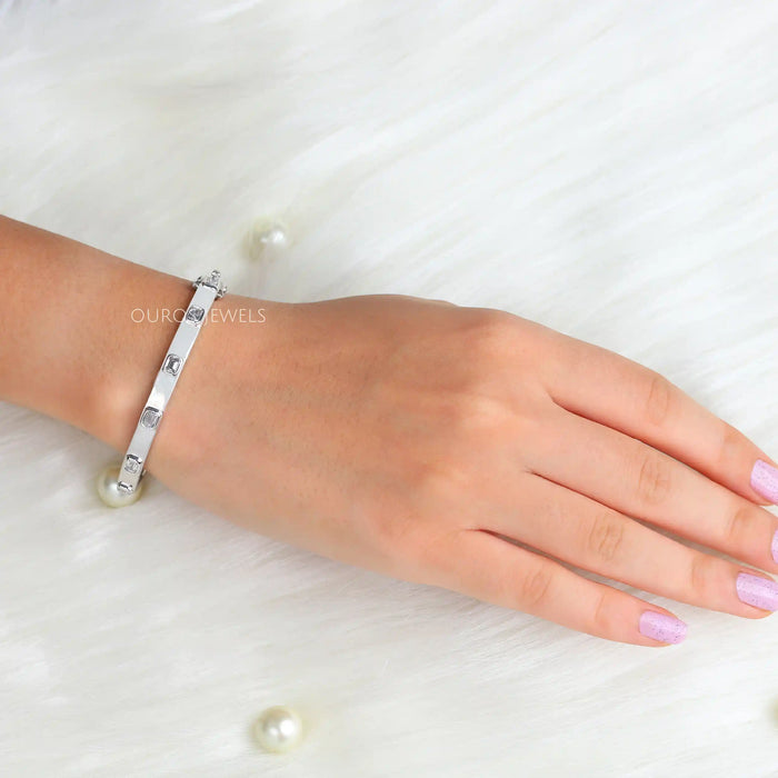 Emerald Cut Bezel Set Diamond Bangle