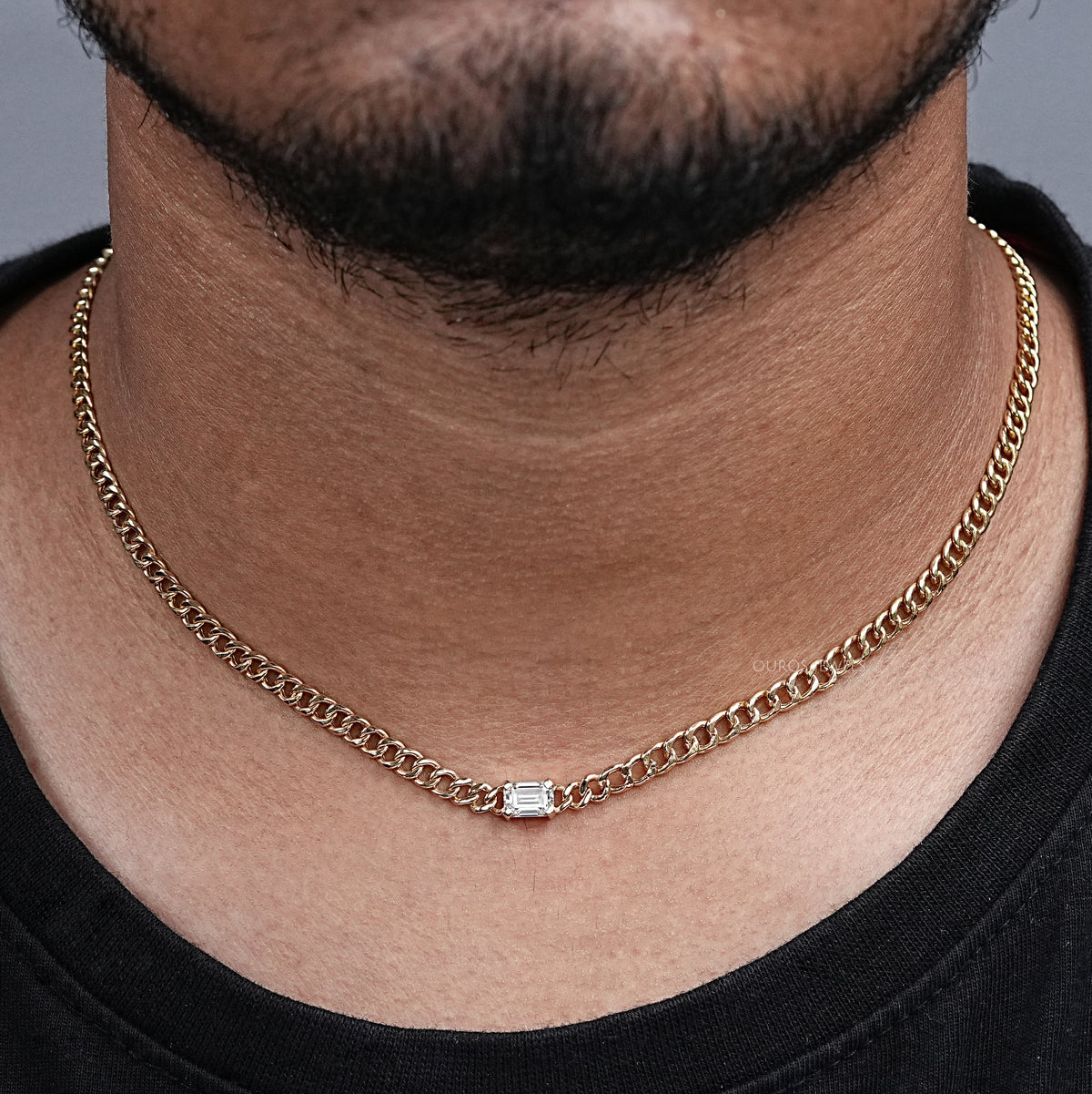 Emerald Cut Cuban Link Necklace For Men's Necklaces