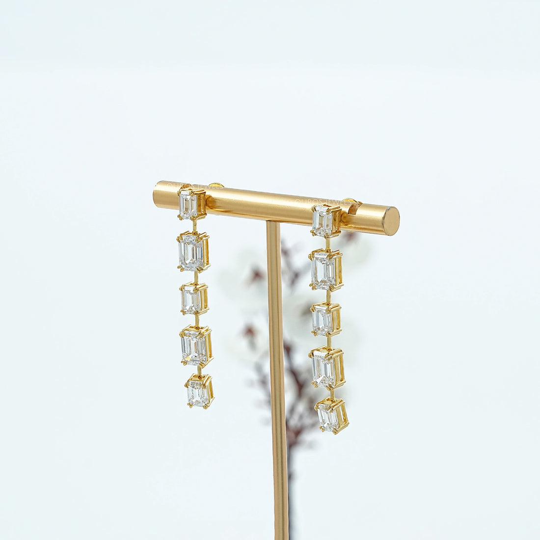 Emerald Lab Diamond Liner Drop Earrings Earring