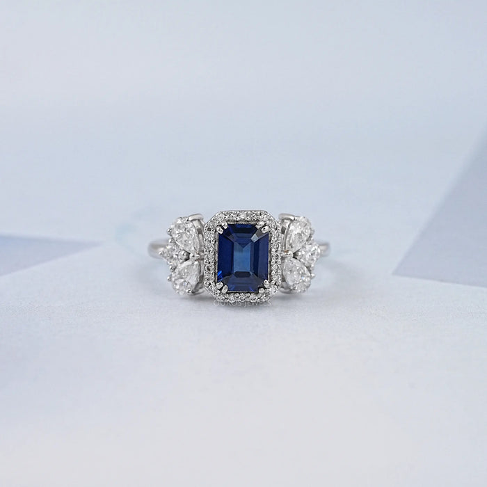 Blue Sapphire Halo Engagement Ring