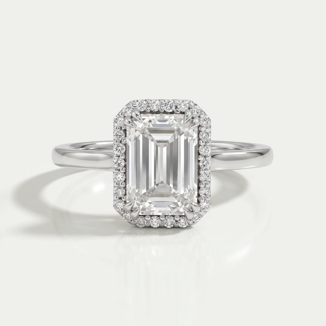 Emerald Lab Diamond Solitaire Halo Engagement Ring Rings