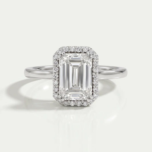 Emerald Lab Diamond Solitaire Halo Engagement Ring Rings