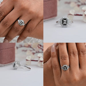 Three Stone Emerald Cut Lab Diamond Ring