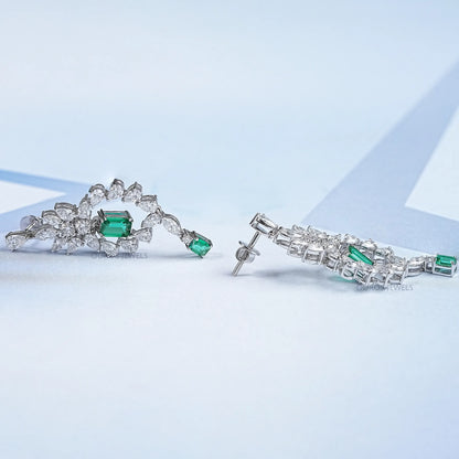Green Emerald And Diamond Dangle Earrings Earring