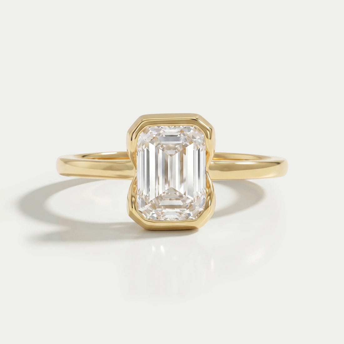 Emerald Diamond Bezel Set Solitaire Engagement Ring Rings