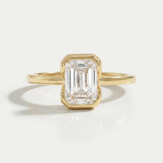 Emerald Diamond Bezel Set Solitaire Engagement Ring Rings