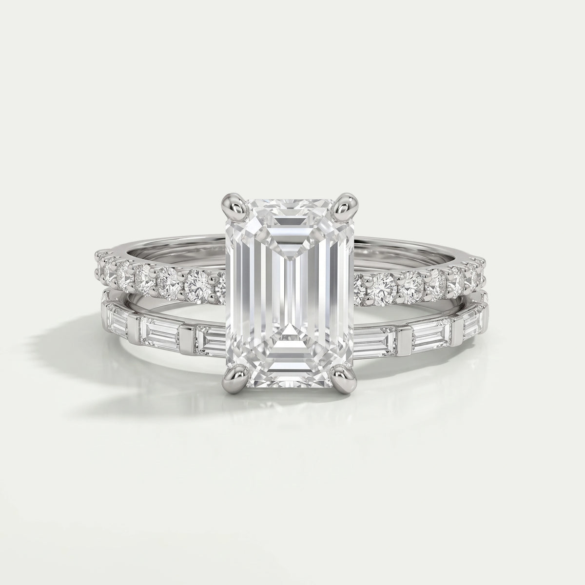 Emerald Lab Diamond Solitaire Accent Wedding Ring Set Rings
