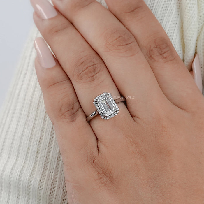 Emerald Lab Diamond Solitaire Halo Engagement Ring