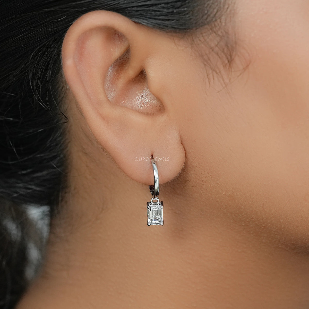 Emerald Lab Diamond Dangle Hoop Earrings Earrings