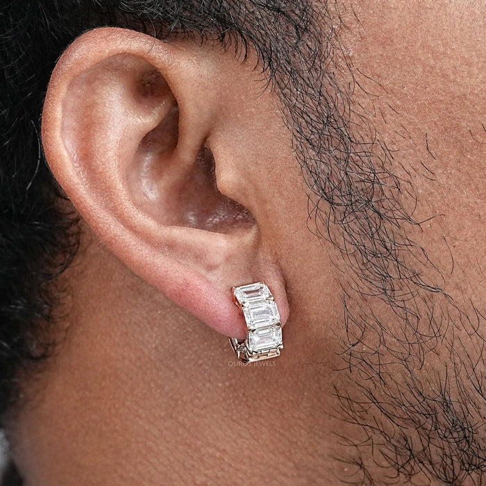 Emerald Lab Diamond Huggie Men's Earring