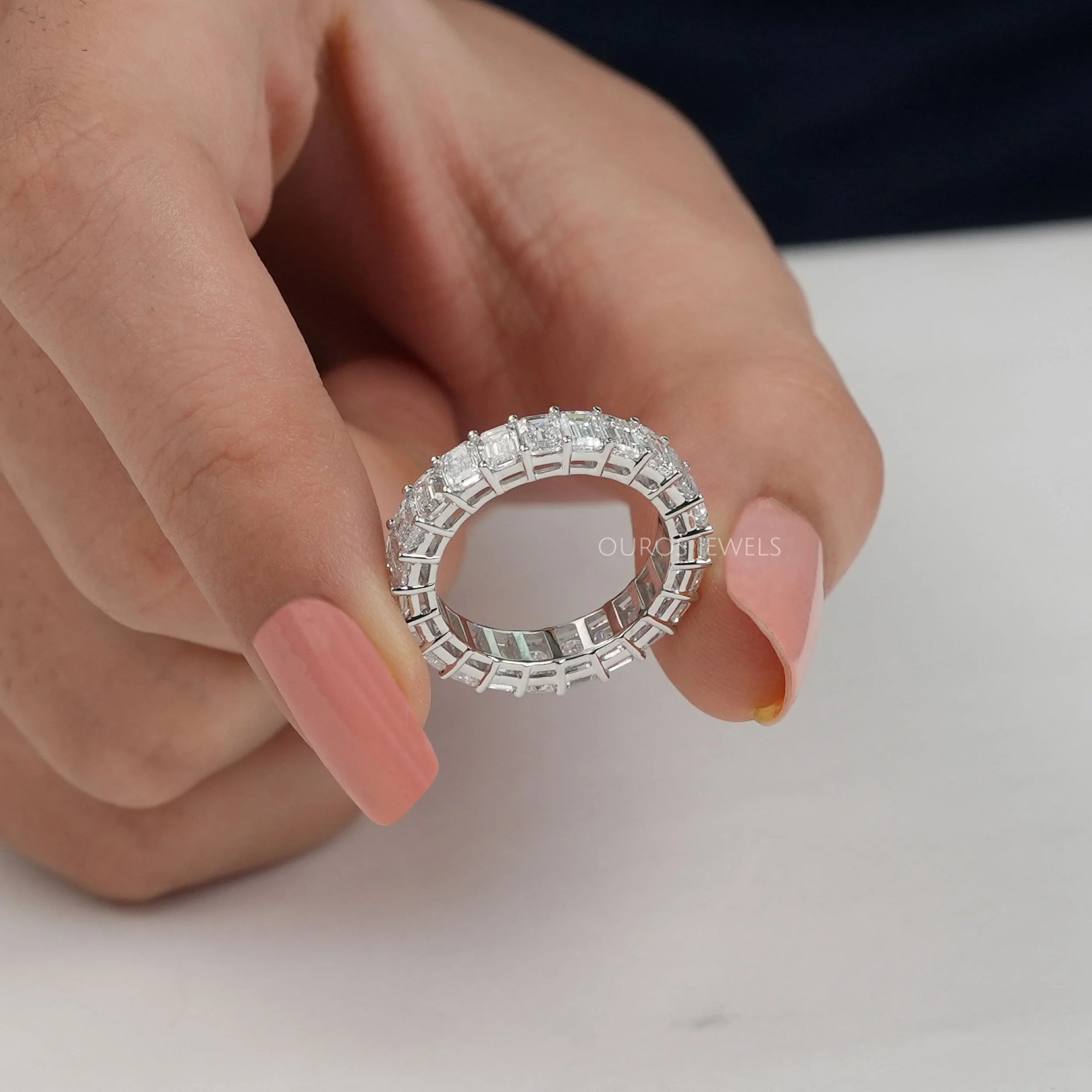 Emerald Cut Lab Diamond Full Eternity Wedding Band
