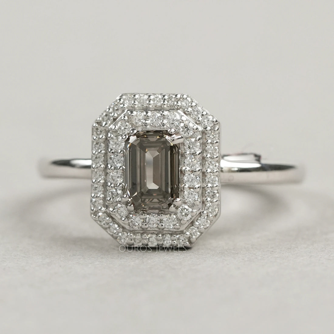 Olive Emerald Cut Double Halo Lab Diamond Ring