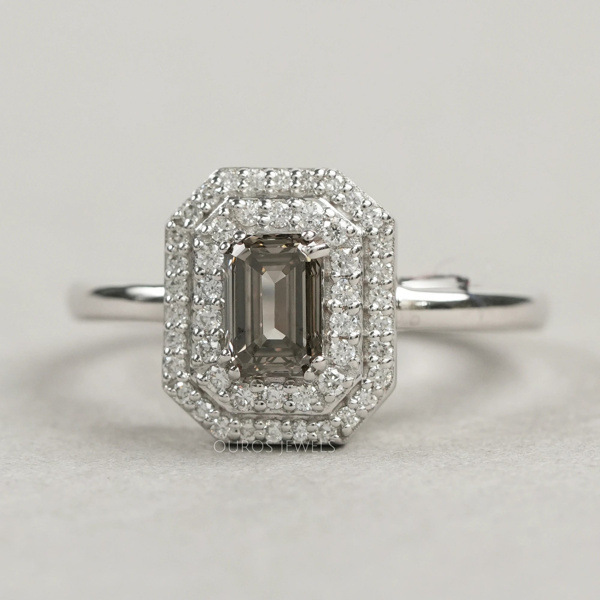 Olive Emerald Cut Double Halo Lab Diamond Ring