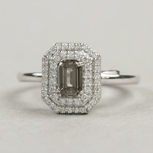 Olive Emerald Cut Double Halo Lab Diamond Ring
