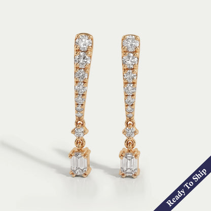 Emerald Drop and Round Cut Diamond Dangle Earring Earring