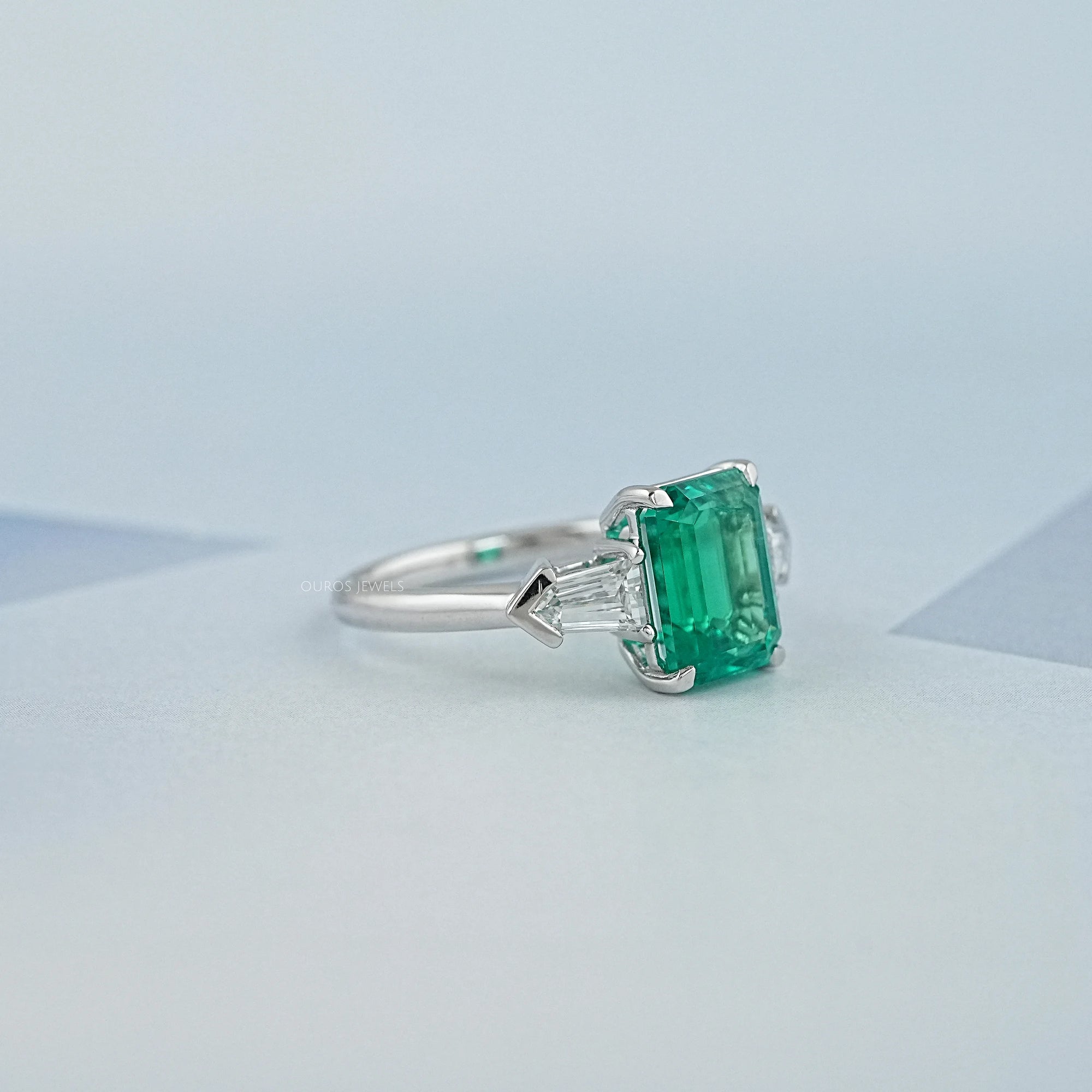 Three-Stone Emerald And Bullet Cut Diamond Ring Ring