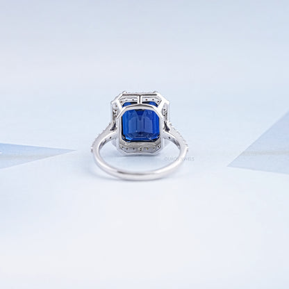 Sapphire Emerald Halo Engagement Ring