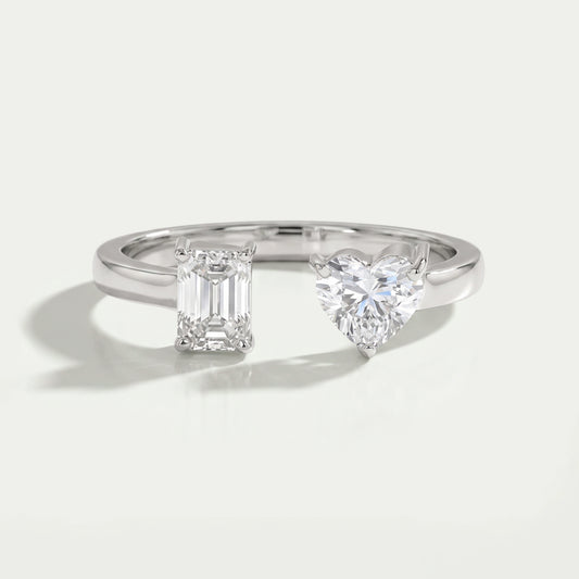 Emerald & Heart Cut Lab Grown Diamond Toi Et Moi Ring