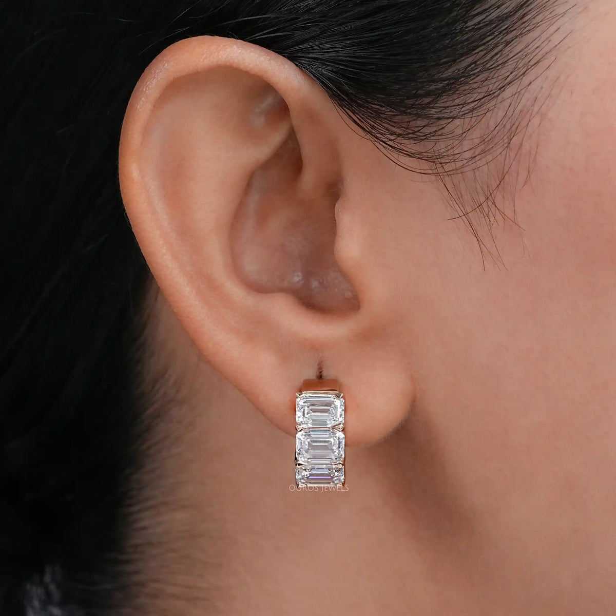 Lab Grown Emerald Cut Huggies Earrings Earring