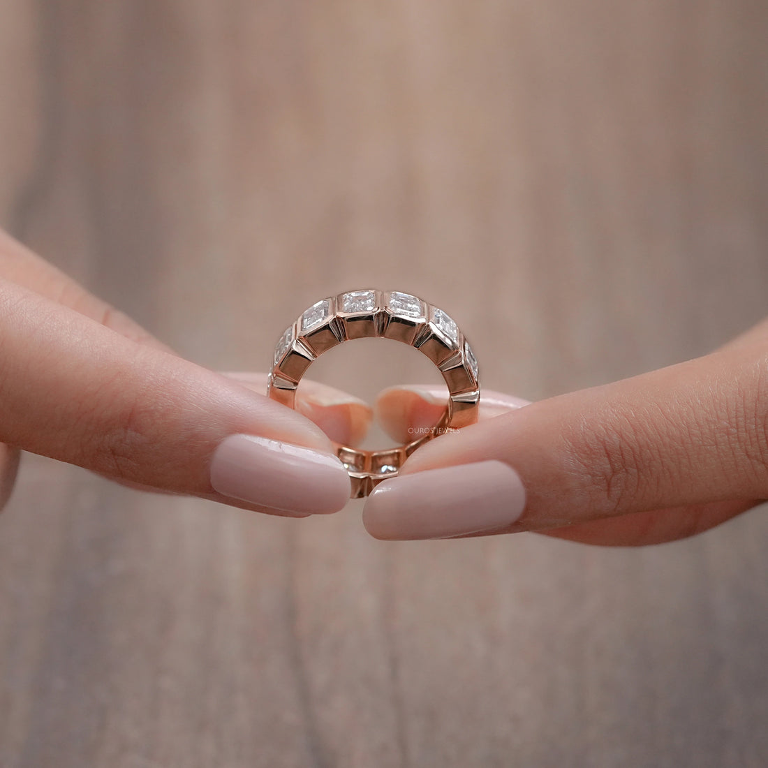 Bezel Set Emerald Cut Full Eternity Wedding Band