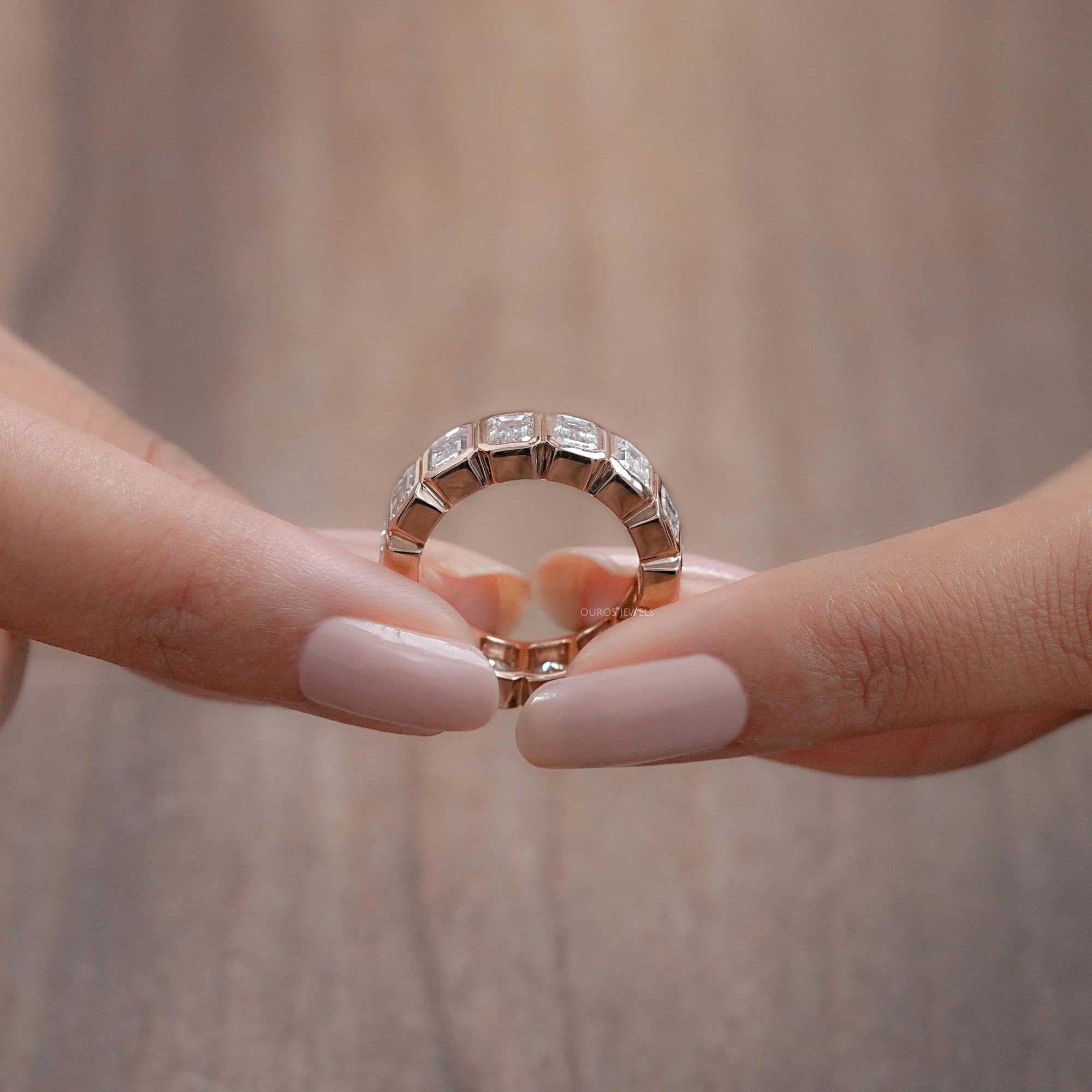 Bezel Set Emerald Cut Full Eternity Wedding Band