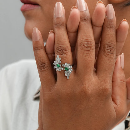 Multi-Shape Lab Diamond and Emerald Bypass Ring Ring