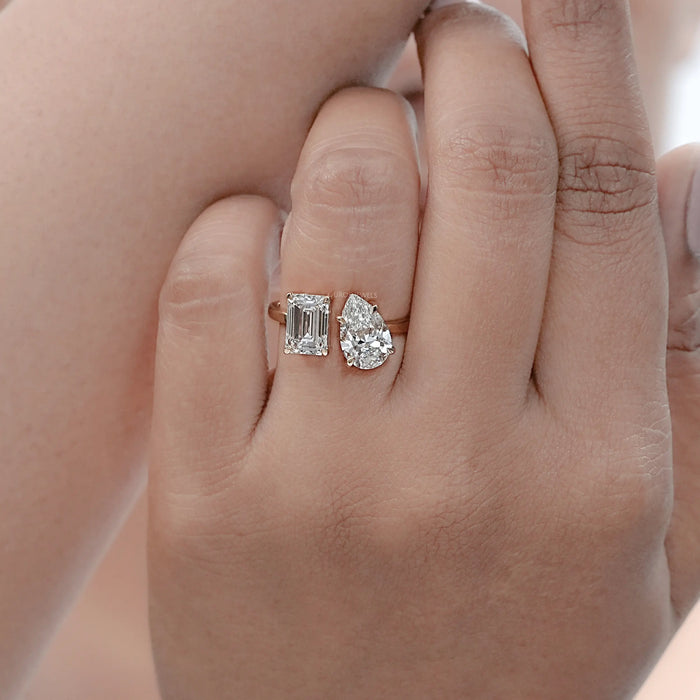 Bague de fiançailles en diamant émeraude Toi Et Moi