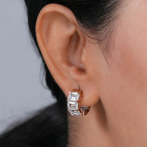 Lab Grown Emerald Cut Huggies Earrings