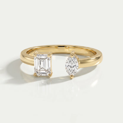Emerald And Marquise Lab Diamond Open Cuff Ring