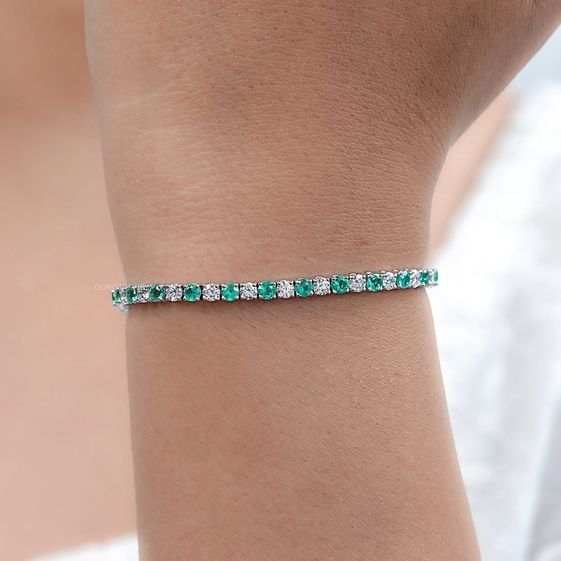 Green Round Gemstone And Lab Diamond Tennis Bracelet Bracelet