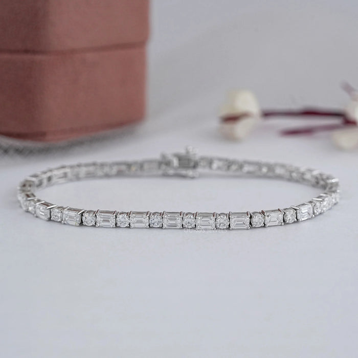 Emerald And Round Lab Diamond Tennis Bracelet