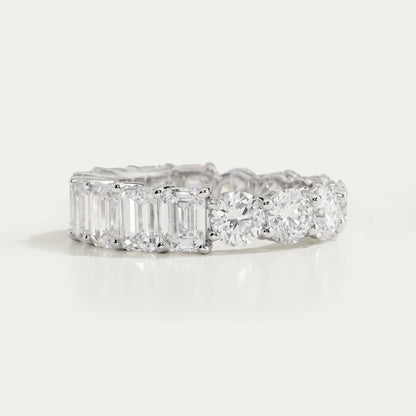 Emerald And Round Cut Diamond Eternity Wedding Band Ring