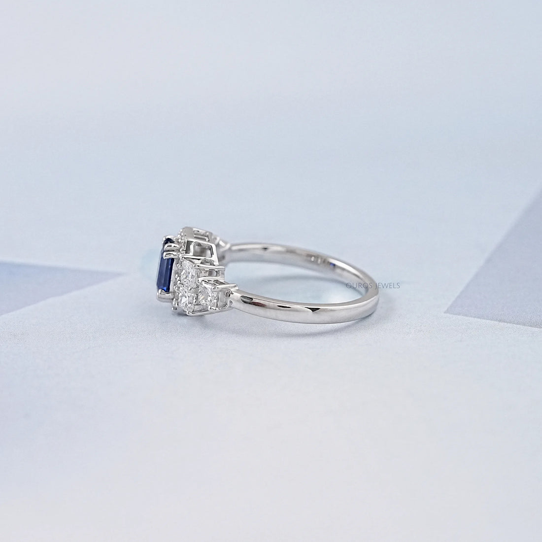 Emerald Sapphire Halo Engagement Ring