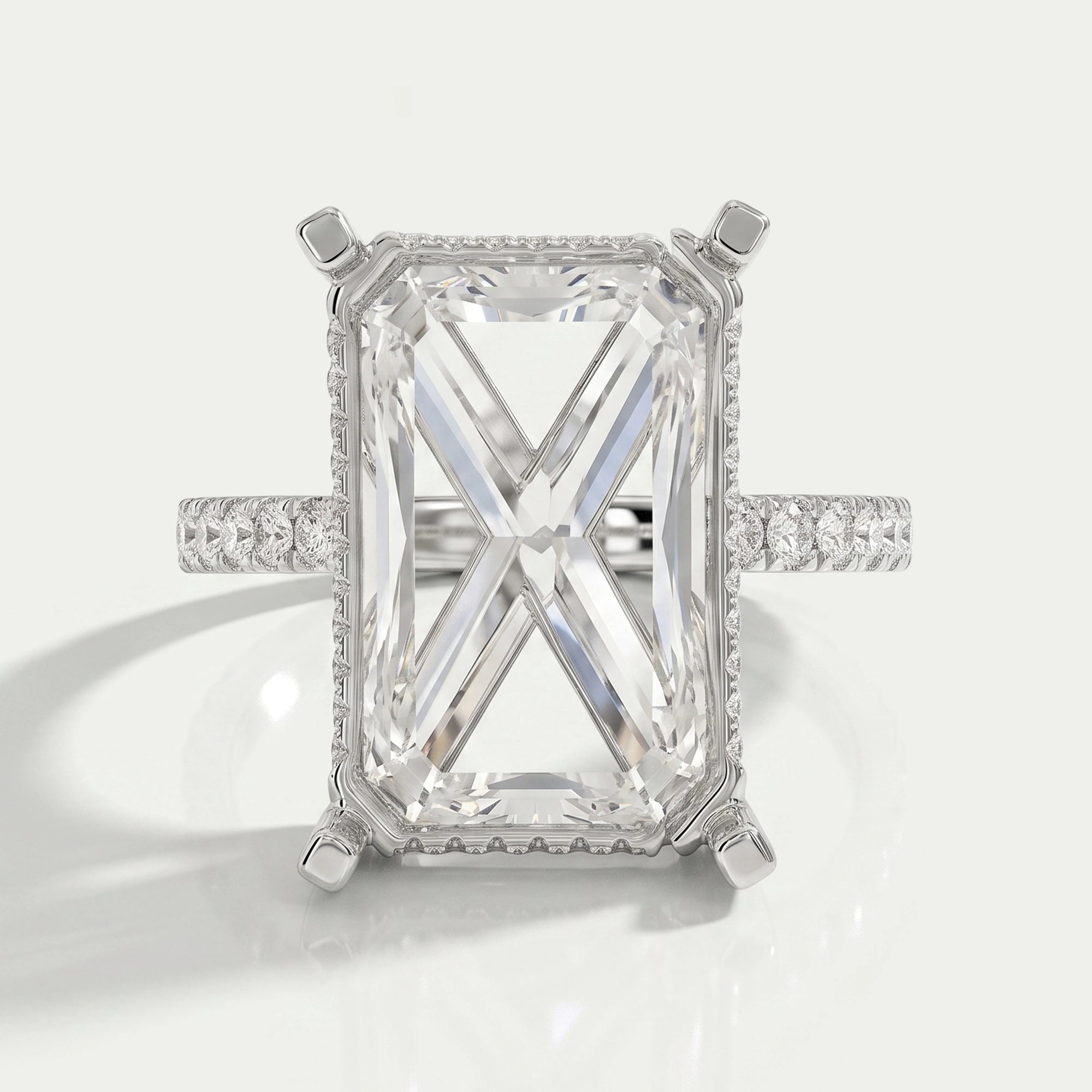 Emerald Shape Hidden Halo Semi Mount Ring Ring
