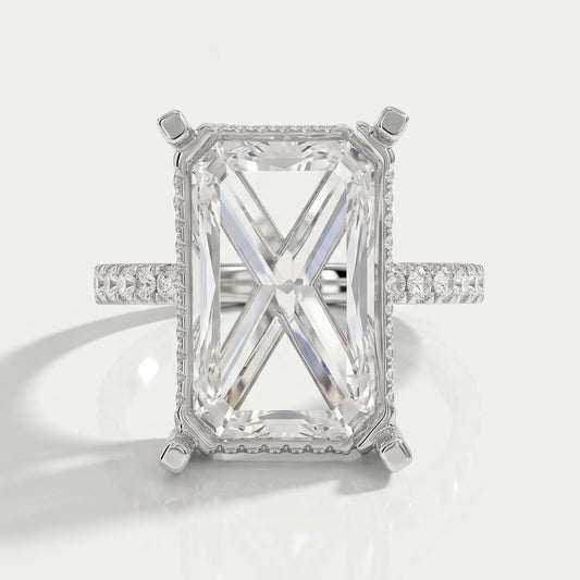 Emerald Shape Hidden Halo Semi Mount Ring Ring