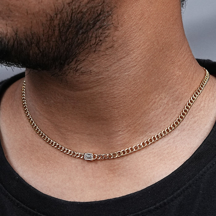 Collier à maillons cubains taille émeraude pour homme