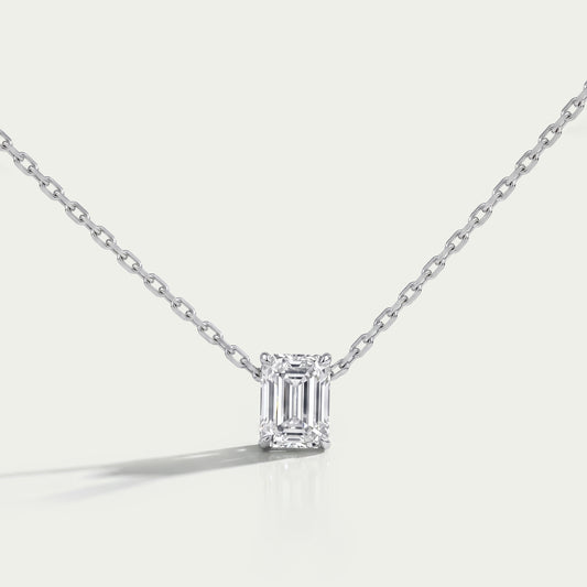 Emerald Cut Lab Grown Diamond Solitaire Pendant Necklaces
