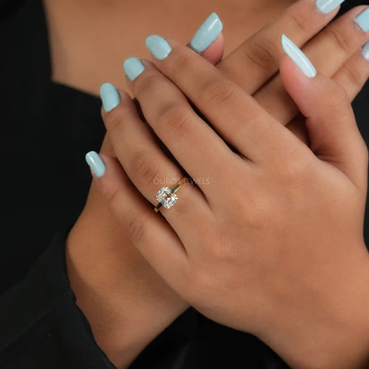 Old Mine Emerald Cut Lab Grown Diamond Solitaire Ring Rings