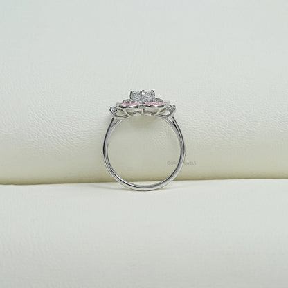 Floral Diamond With Pink Enamel Ring Ring