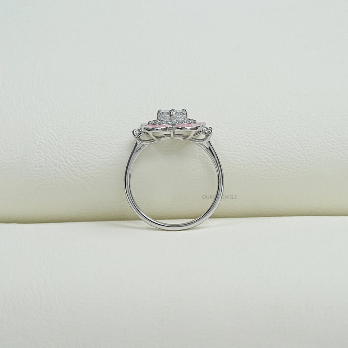 Floral Diamond with Pink Enamel Ring