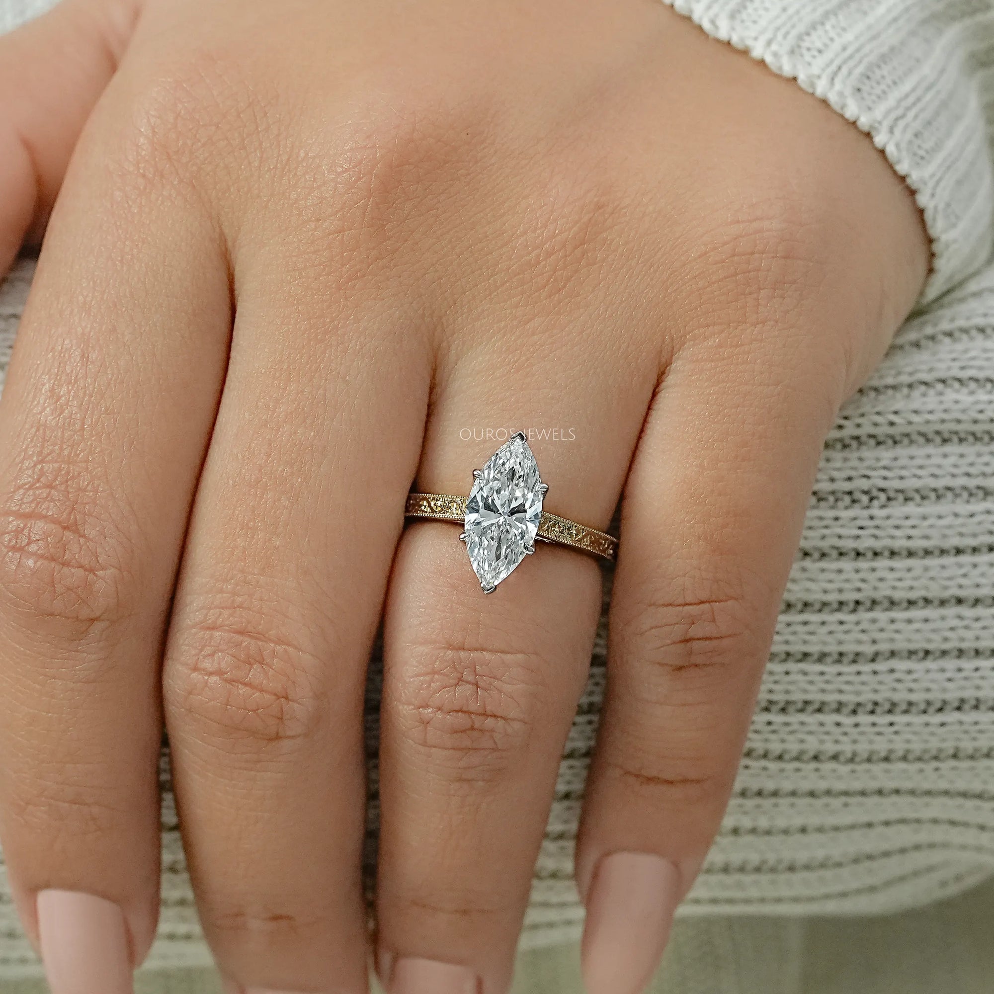 Marquise Lab Diamond Engraving Ring