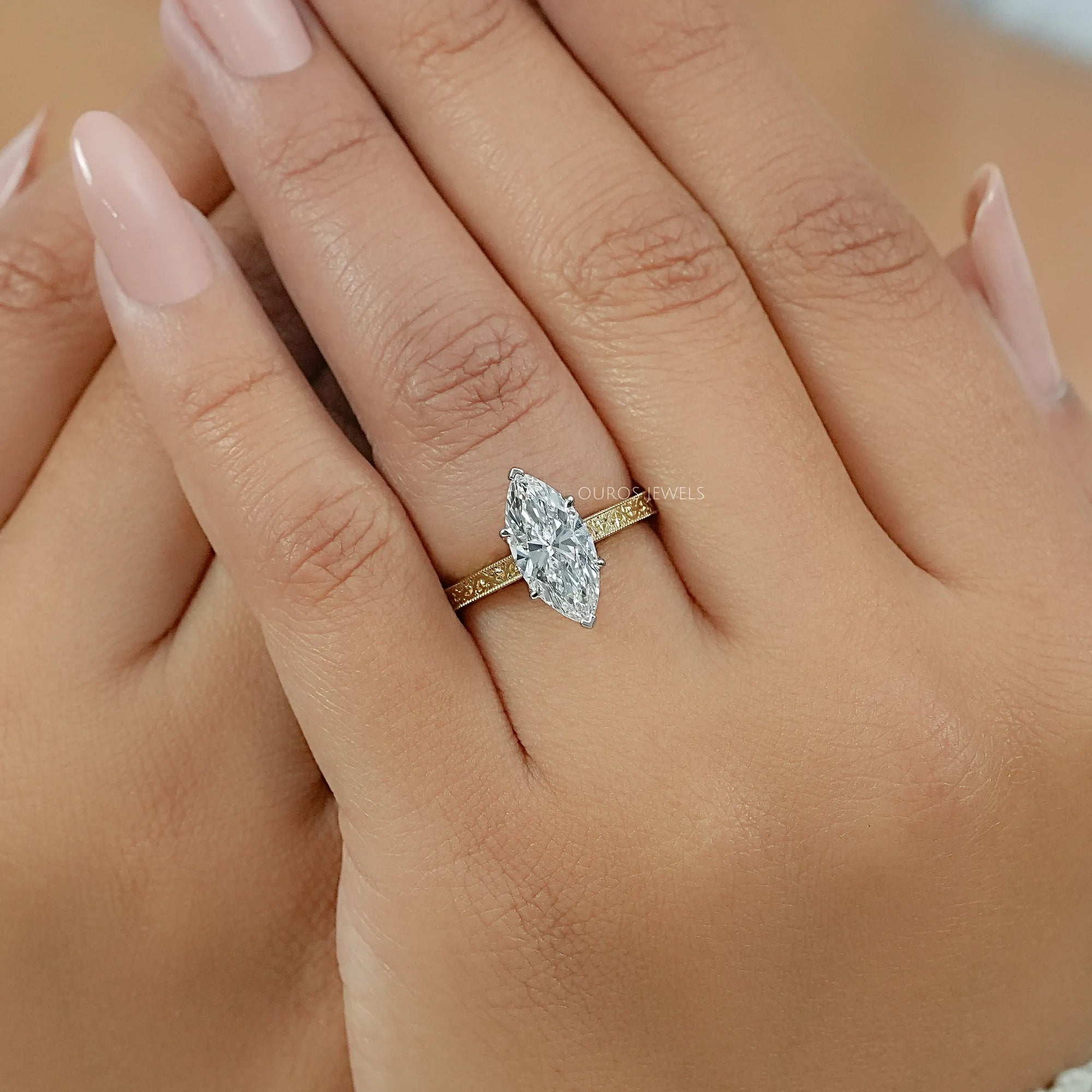 Marquise Lab Diamond Engraving Ring