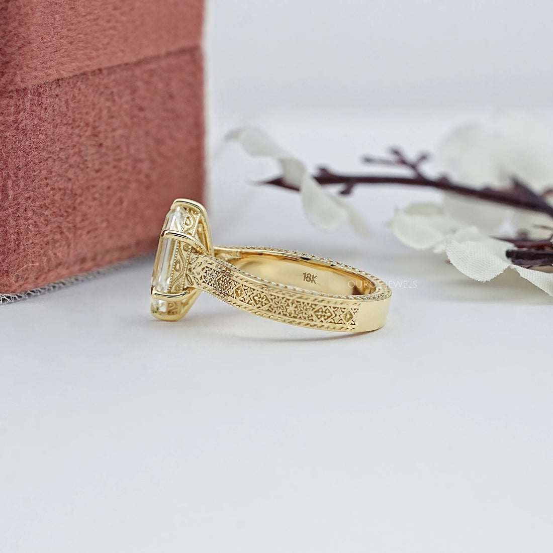 Step Cut Dutch Marquise Lab Diamond Engraving Band Ring
