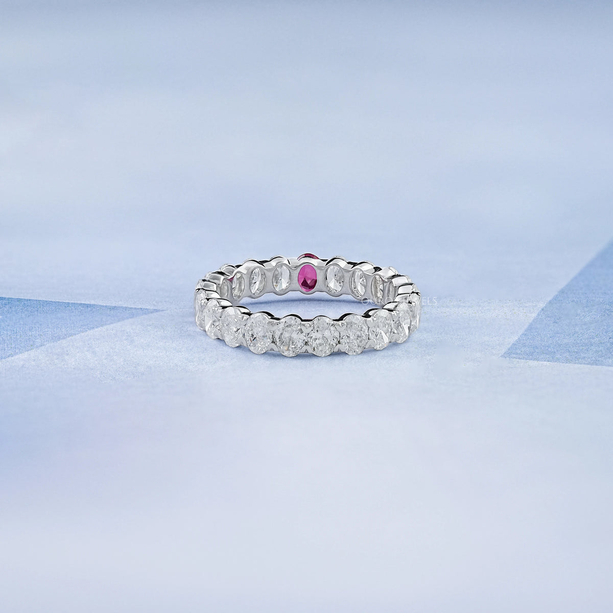 Red Oval Gemstone Eternity Wedding Band Rings