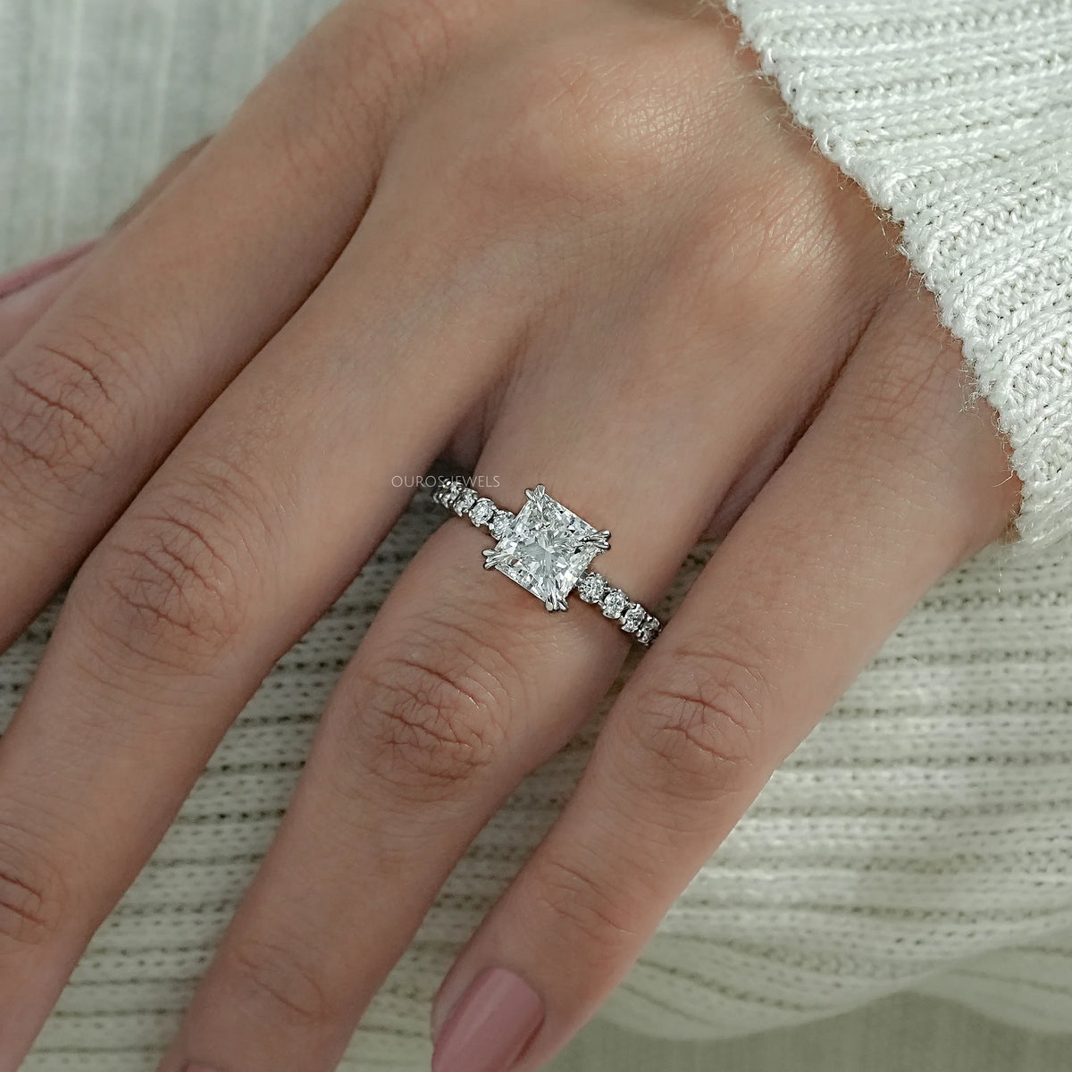 Euro Shank Hidden Halo Diamond Engagement Ring Ring