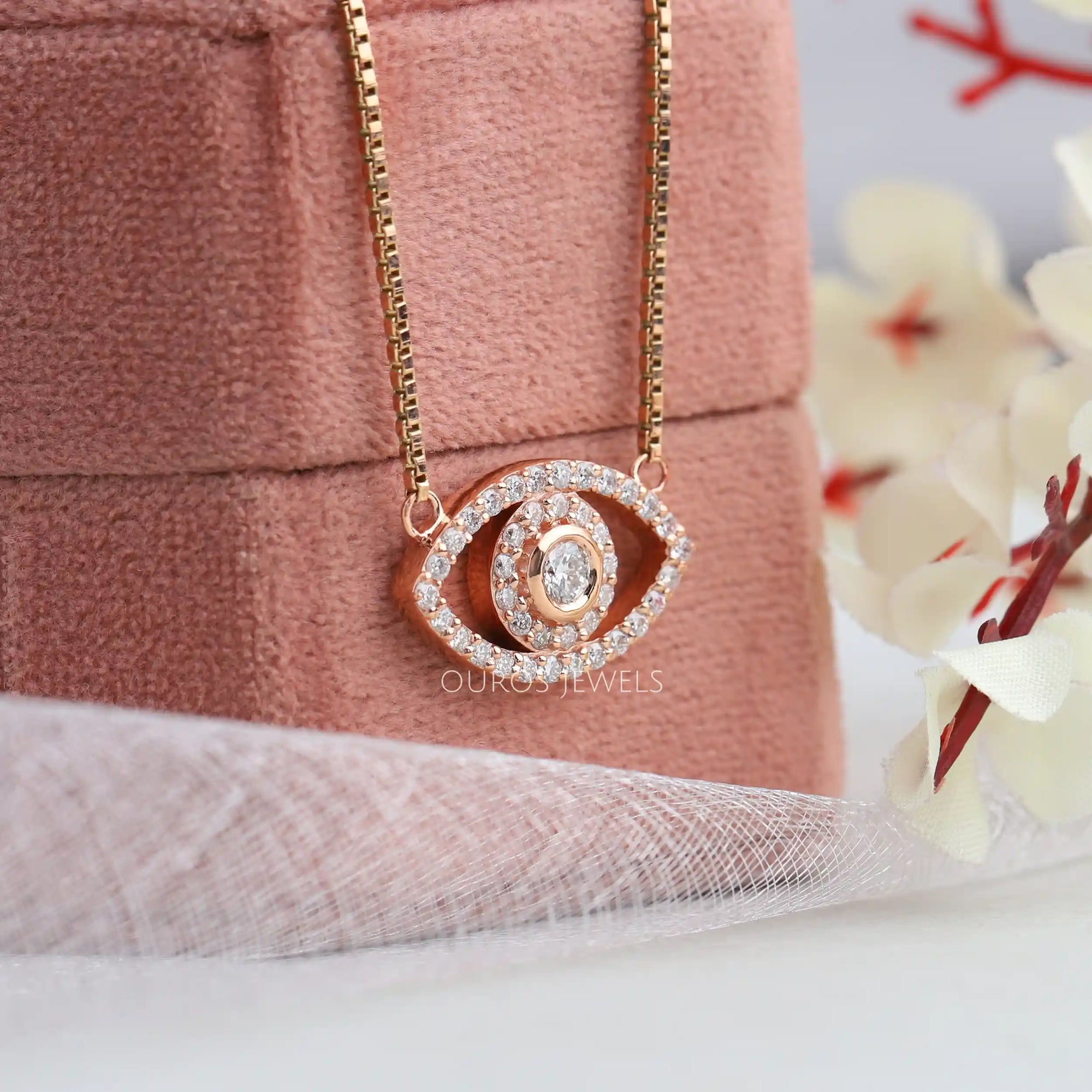 Round Cut Lab Diamond Evil Eye Pendant Necklaces